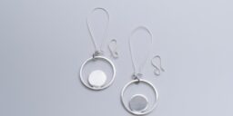 Silver disc hoop drop earrings