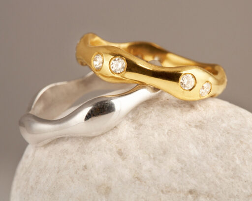Sand Ocean Wave Engagement & Wedding Ring Set - Image 3