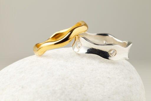 Sand Ocean Wave Engagement & Wedding Ring Set - Image 2