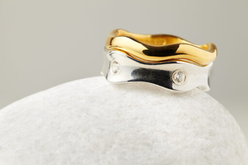 Sand Ocean Wave Engagement & Wedding Ring Set - Image 4