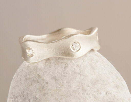 Sand Ocean Wave Engagement & Wedding Ring Set