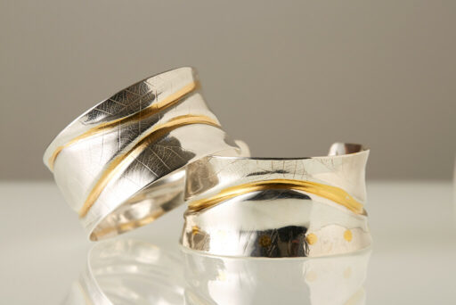 Large Cuffs with leaf embossed and 2 gold waves
