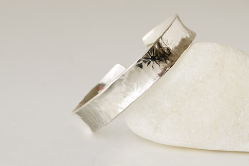 Recycled Silver Hammered Cuff with Daisy Design