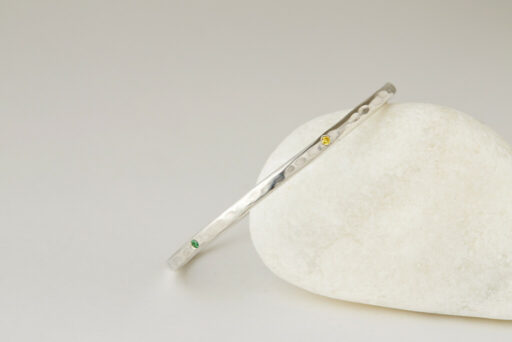 Solid Hammered Silver Bangle with Set Stones