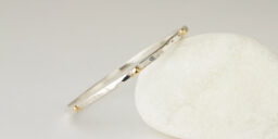 Solid Recycled Silver Hammered Bangle with Ethical Gold