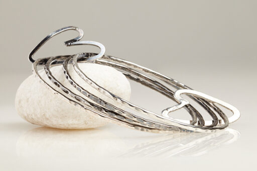 Three Recycled Silver Bangles Connected with a Bronze & Silver Disc - Image 11