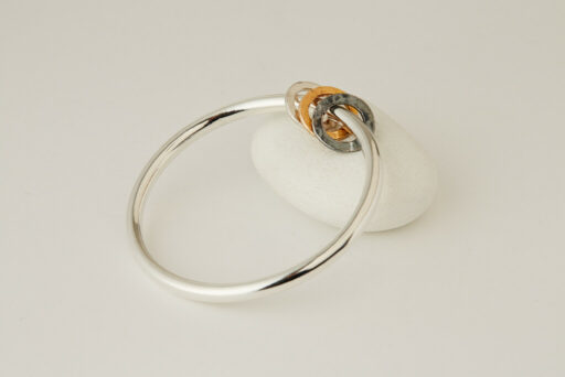 Three Recycled Silver Bangles Connected with a Bronze & Silver Disc - Image 9
