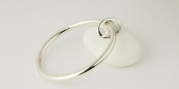 Recycled Silver Tube Bangle with Solid Recycled Silver Pebble
