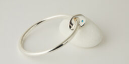 Recycled Silver Tube Bangle with Solid Recycled Silver Pebble Stone Set