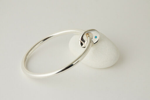 Three Recycled Silver Bangles Connected with a Bronze & Silver Disc - Image 6