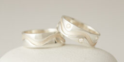 8 Stone Inset Silver Wave & Plain Silver Wave