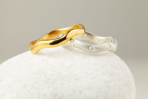 Ocean Wave Engagement & Wedding Ring Set