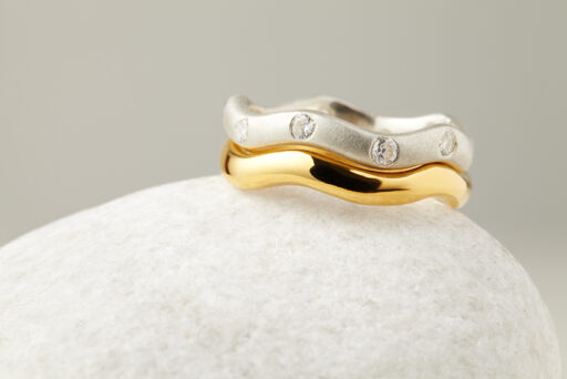 Ocean Wave Engagement & Wedding Ring Set - Image 3