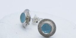 Textured round silver Studs with Coloured Enamel Cup