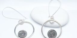 Silver swirl hoop drop earrings