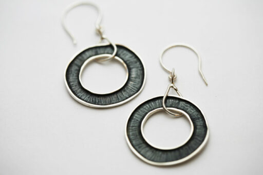 Large Silver Oxidised Hoop Earrings