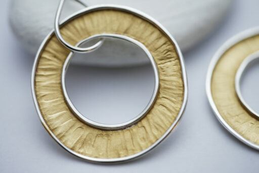 Large Silver and Gold Plate textured earrings - Image 2