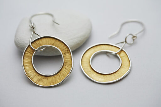 Large Silver and Gold Plate textured earrings