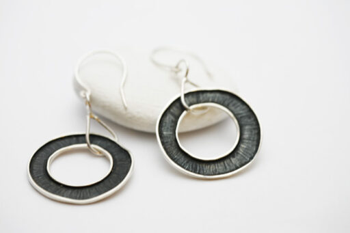 Large Silver Oxidised Hoop Earrings - Image 2